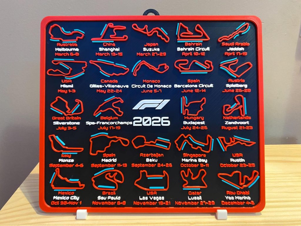 Calendrier des courses F1 2026 – Programme de la saison de Formule 1 – Décoration de bureau de sport automobile – Cadeau pour fan de course – Calendrier des Grands Prix 2026 (Pinterest)