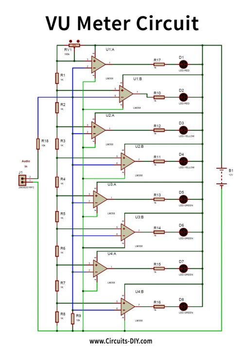 Simple VU Meter Circuit using LM358 – circuit linas montlhéry 2020, sur Pinterest