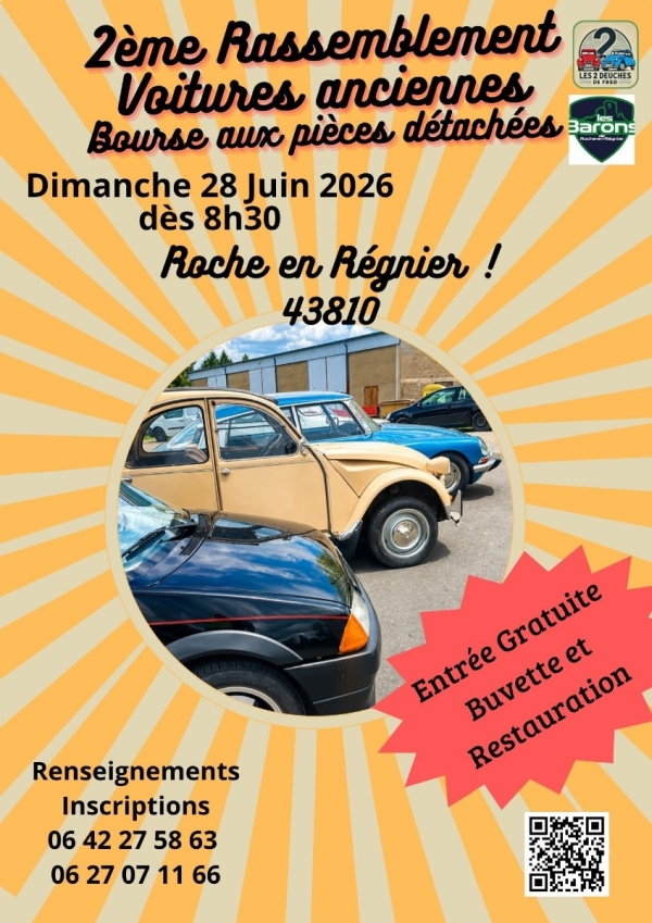 Vu dans les médias: 2e Rassemblement de voitures anciennes le 28 juin à Roche-en-Régnier – Exposition – – Les sorties et loisirs
