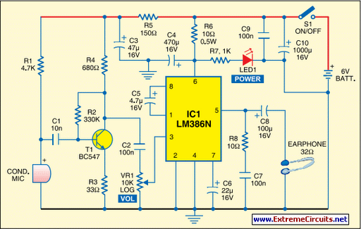 Spy Ear Circuit Diagram (Pinterest)