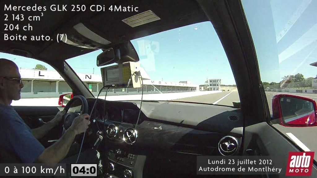 Sur Youtube (Autodrome linas 100 ans): 0 &agrave; 100 km/h Mercedes GLK 250 CDi 4Matic