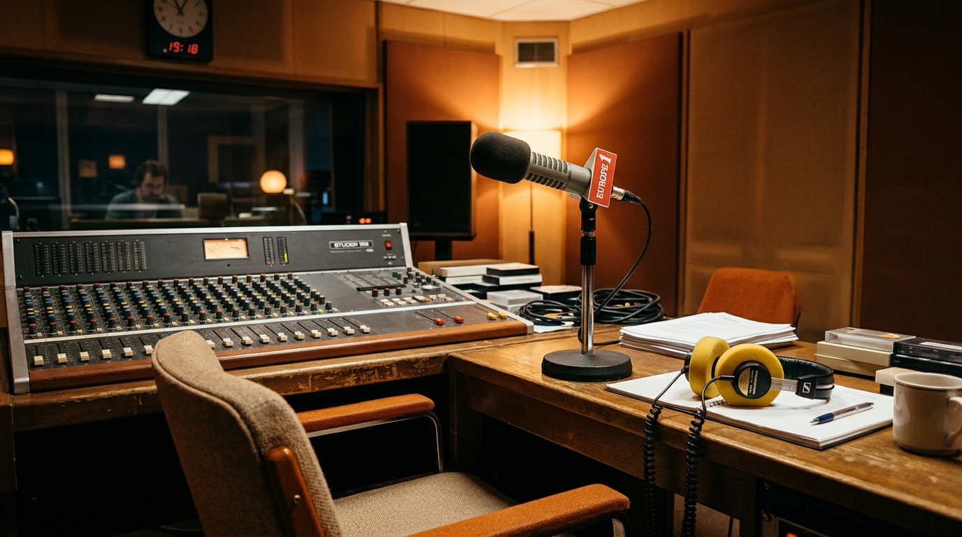 Studio de radio des années 1980 avec micro d'époque