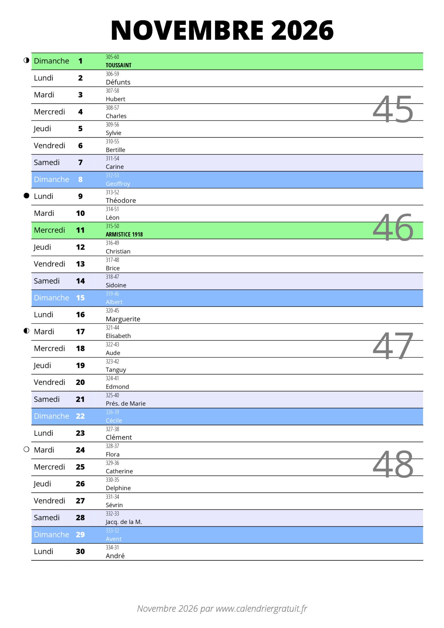 Pinterest calendrier novembre 2026