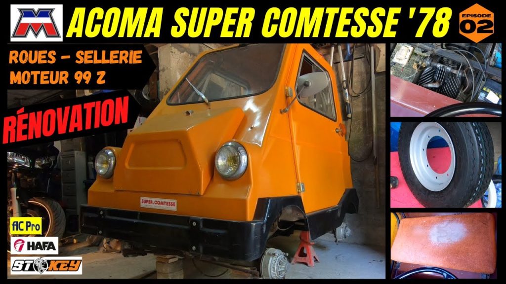 Sur Youtube: Acoma Super Comtesse Episode 2 R&eacute;novation d&rsquo;une Voiture sans Permis de 1978 &agrave; moteur Motob&eacute;cane 99 Z(Voitures anciennes chantilly)