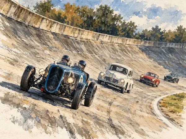 Illustration - Voitures anciennes sur l'anneau de Montlhéry